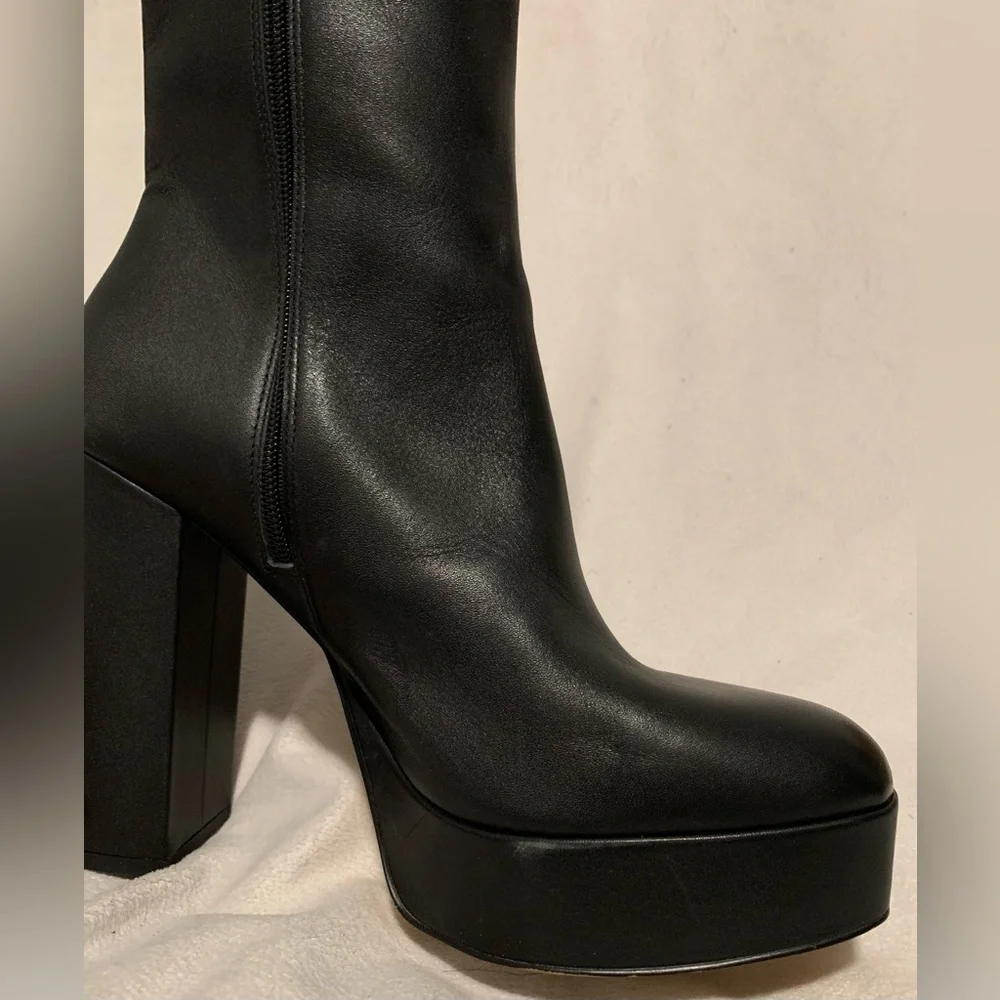 NEW Stuart Weitzman Party Zip Platform Ankle Boots Black Size 10B Block Heel